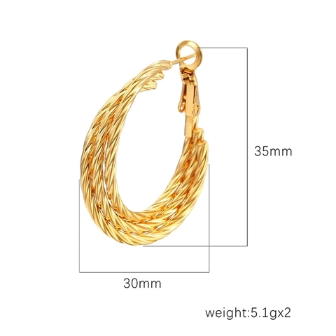 Pendientes de Aro Trenzados de Acero Inoxidable de Triple Capa Modernos para Mujer Bañados en Oro de 18K Plata Joyería de Moda