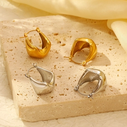 Pendientes De Aro De Rombo Geométrico Acero Inoxidable Bañado En Oro Estilo INS Minimalista Para Mujeres