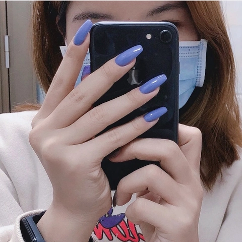 Purple Solid Color Press On Nails Long Coffin Shape Glossy Finish Removable Artificial Fake Nails For DIY Manicure