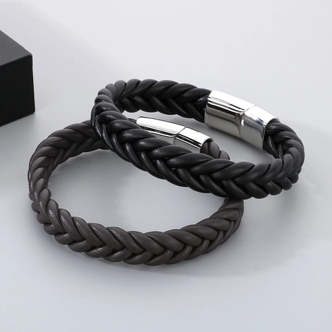 Geflochtenes Rindsleder Armband Mit Edelstahl Magnetverschluss Street Punk Minimalistisches Schmuck Accessoire Für Herren