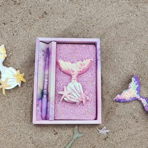 Sequin Mermaid Tail Notebook And Quicksand Pen Gift For Girls Kids Dreamy Angel Wings Cute Cartoon Journal Diary
