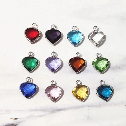 Colgantes De Piedra De Nacimiento En Forma De Corazón Charms De Cobre Y Vidrio Para Fabricación De Joyas DIY Collares Pulseras Pendientes
