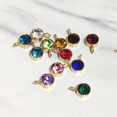 Runde Geburtsstein Anhänger Edelstahl 18K Vergoldet Strass Facettiert DIY Schmuck Zubehör Für Ohrringe
