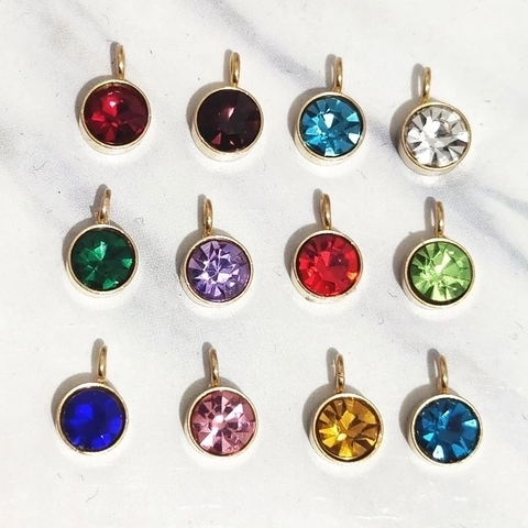 Runde Geburtsstein Anhänger Edelstahl 18K Vergoldet Strass Facettiert DIY Schmuck Zubehör Für Ohrringe