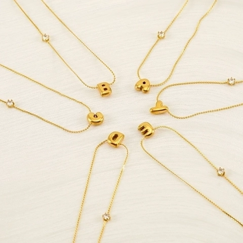Collana Con Pendente Lettera Bolla 3D In Acciaio Inossidabile Placcato Oro Con Zirconia Gioielli Stile Ins Per Donna