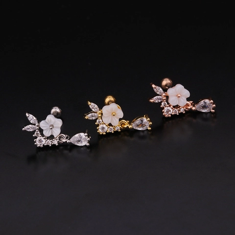 Cartilage Ear Studs Stainless Steel Zircon Flower Star Piercing Jewelry Double Head Screw Ball Back For Women