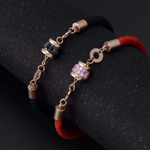 Geflochtenes Seil Armband Edelstahl Zylinder Anhänger Römische Ziffern Zirkon Verstellbar Für Paare Männer Frauen