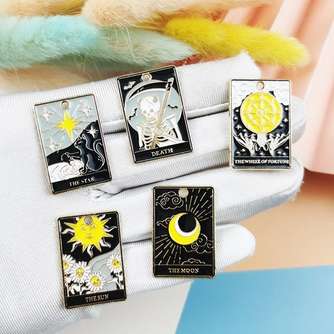 Tarot Card Charms Κράμα Σμάλτο Ήλιος Σελήνη Αστέρι Μενταγιόν Για DIY Κατασκευή Κοσμημάτων Γοτθικό Μυστήριο Αξεσουάρ