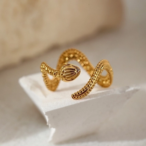 304 Stainless Steel Snake Open Ring For Women Men Punk Hip Hop Adjustable Gold Animal Wrap Finger Ring Fashion Jewelry