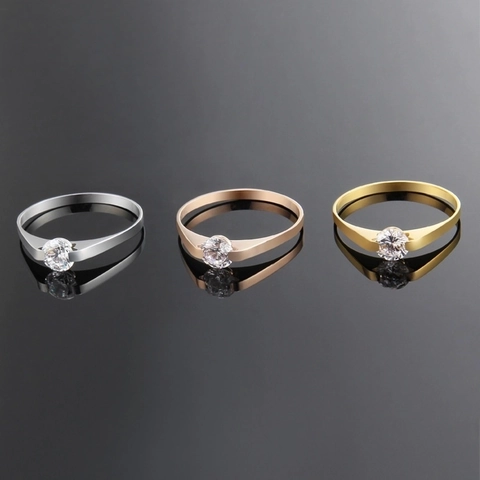 Minimalist Titanium Steel Solitaire Ring Zirconia Inlaid Electroplated Polished Couple Band Ring Fashion Jewelry For Women