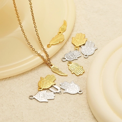 DIY Anhänger Charms Aus Edelstahl Hamsa Hand Feder Flügel Klinge Blatt Formen Für Schmuckherstellung Gold Silber