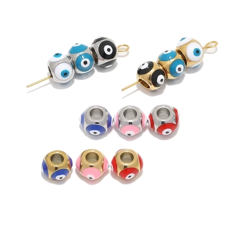 Böser Blick Perlen Edelstahl Emaille Großloch Spacer Für DIY Schmuckherstellung Armbänder Halsketten Türkischer Stil Talisman