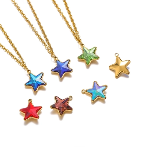 Stainless Steel Star Charms With Faceted Glass Crystal Inlay For DIY Jewelry Making Necklaces Bracelets Starry Pendants