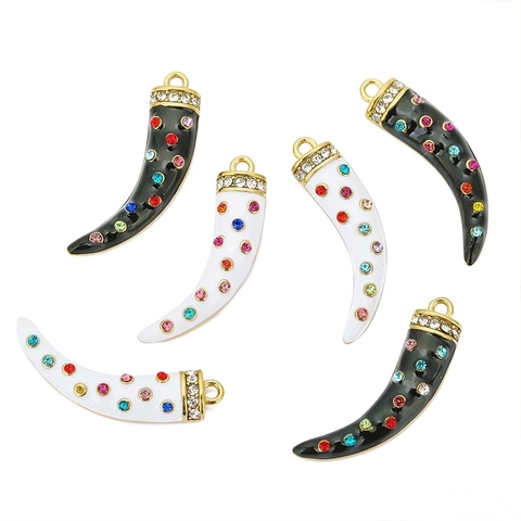 Pendente Forma Corno Di Toro Acciaio Inossidabile Strass Colorati Smalto Stile Etnico Creazione Gioielli DIY