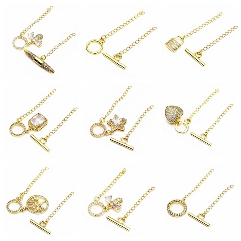 Brass Gold Plated Toggle Clasp Cubic Zirconia Heart Star Bee Butterfly DIY Jewelry Making Necklace Bracelet Connectors Fashion