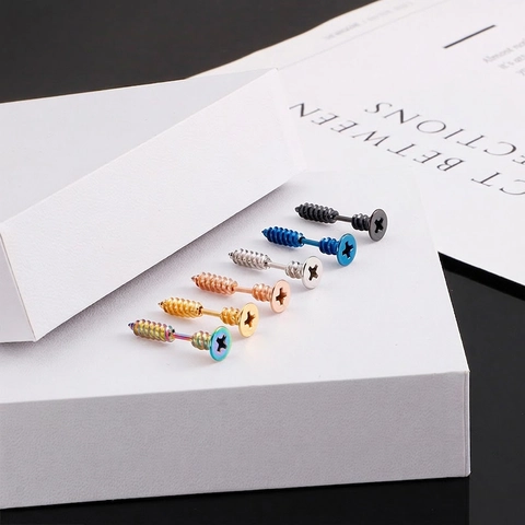 Creatieve Kruiskopschroef Stud Oorbellen Voor Mannen Vrouwen Industriële Punk Stijl 316L Roestvrij Staal Sieraden Accessoire