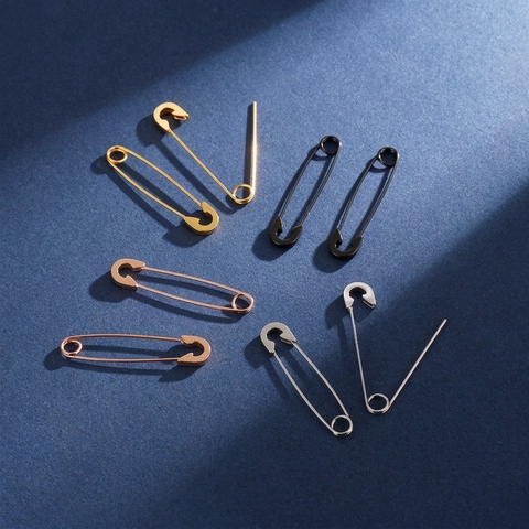 Stainless Steel Safety Pin Earrings Minimalist Punk Industrial Style Studs Jewelry For Men Women Gothic Cool Hip Hop