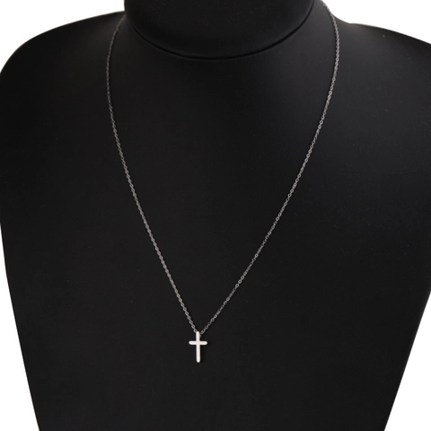 Polierte Kreuz Anhänger Halskette Minimalistische Edelstahl 18K Vergoldet Mode Schmuck Unisex