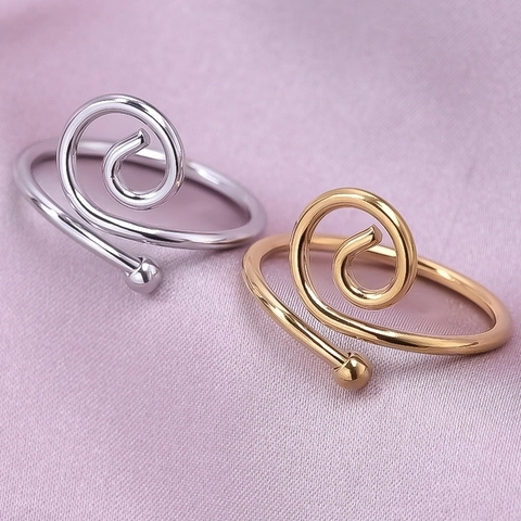 Minimalistischer Spiralring Verstellbar 304 Edelstahl 18K Vergoldet Unregelmäßiges Design Mit Kugeln Für Damen Herren