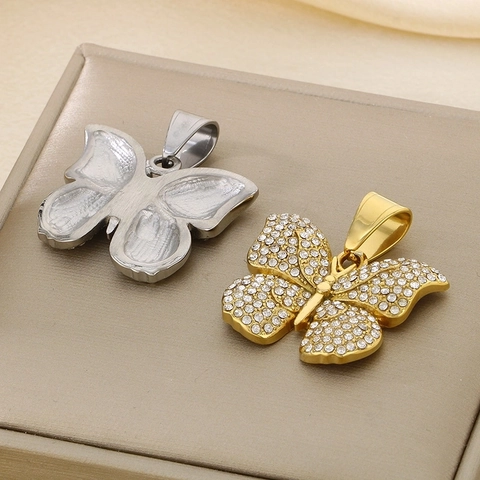 Collar Con Colgante De Mariposa De Acero Inoxidable Con Diamantes De Imitación Joyería De Lujo Para Mujer