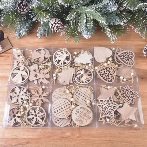 Ornamenti Natalizi Appesi In Legno Intaglio Laser Cavo Decorazione Albero Di Natale Stile Rustico Naturale Arredo Festivo