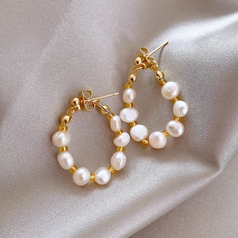 Créoles En Künstliche Perles Baroques Avec Tige D'Oreille En Argent Irrégulier Rétro Doré Pour Femmes Accessoires Élégants