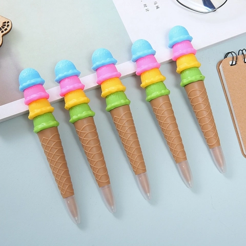 Penna Gel A Forma Di Gelato Plastica Inchiostro Nero Novità Design Cialda Cartoleria Regalo Studente Carino Ufficio