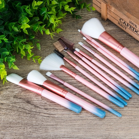 Pennelli Da Trucco Con Setole In Nylon Tubo In Alluminio Sfumato Rosa Blu Secchiello Per Trucco Cilindrico Portatile Bellezza