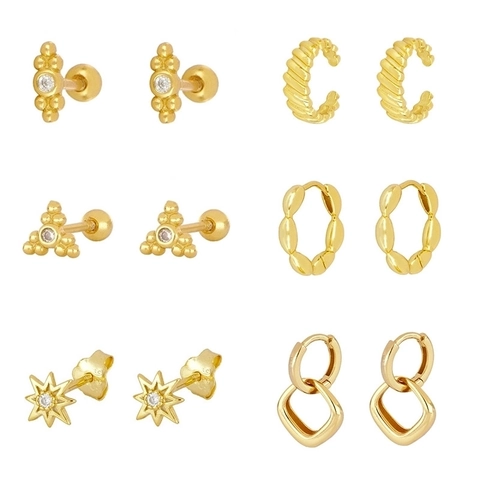 Geometrische Ohrstecker Set Für Damen Kupfer Gold Silber Plattiert Zirkonia Stern Quadratische Creolen Minimalistischer Modeschmuck