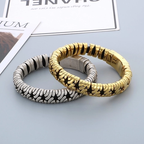 Pulsera Para Hombre De Acero Inoxidable 316L Vintage Brazalete Trenzado Tejido Retro Joyería Punk Biker Con Cierre Plegable