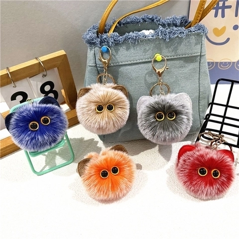 Portachiavi In Peluche Simpatico Gatto Palla Ciondolo Pelliccia Sintetica Occhi Grandi Kawaii Ornamento Per Borsa