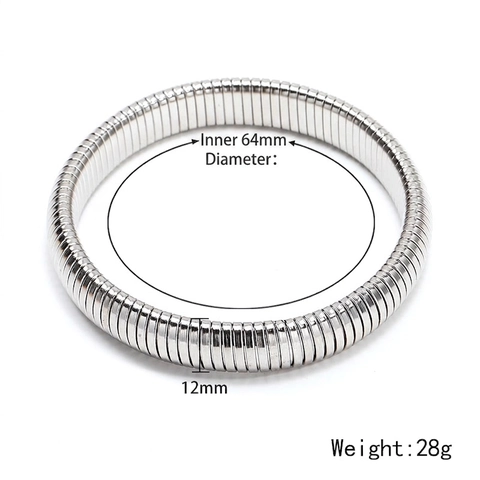 Pulsera Elástica Tubogas De Acero Inoxidable Retro Para Mujer Brazalete Elástico Ancho Rayado Único Joyería De Moda