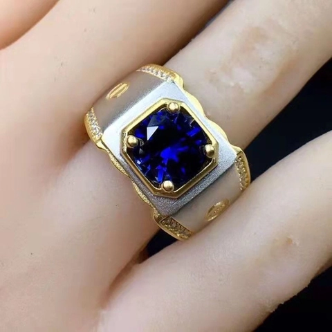Herren Ring Mit Blauem Quadratischen Edelstein Gold Silber Design Strass Punk Mode Finger Schmuck Aus Legierung