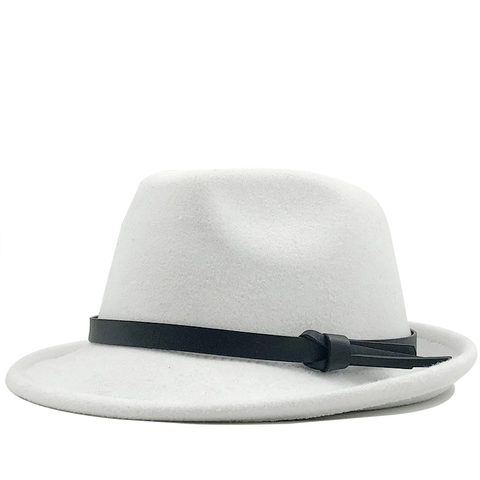 Vintage British Style Fedora Hat Solid Color Woolen Felt Flat Brim Jazz Cap With Decorative Leather Belt For Men Women