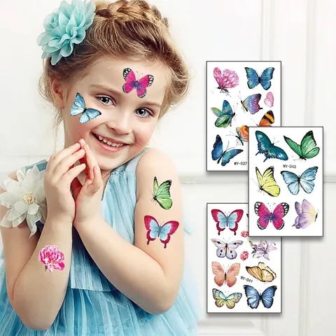 Butterfly Temporary Tattoo Stickers Waterproof Watercolor Flower Hand Painted Body Art For Kids Party