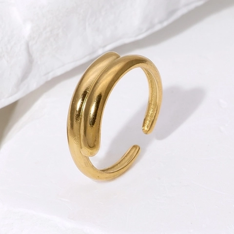 Minimalist Stainless Steel Open Ring For Women Double Layer Geometric Line Adjustable Polished Modern Jewelry
