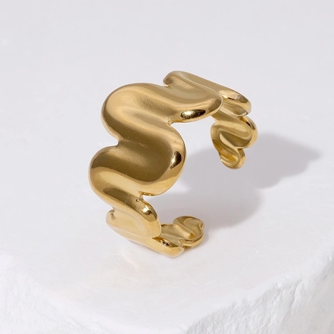 Anillo Abierto De Onda Irregular Acero Inoxidable Chapado En Oro De 18K Joyas Geométricas Minimalistas Ajustables Para Mujer