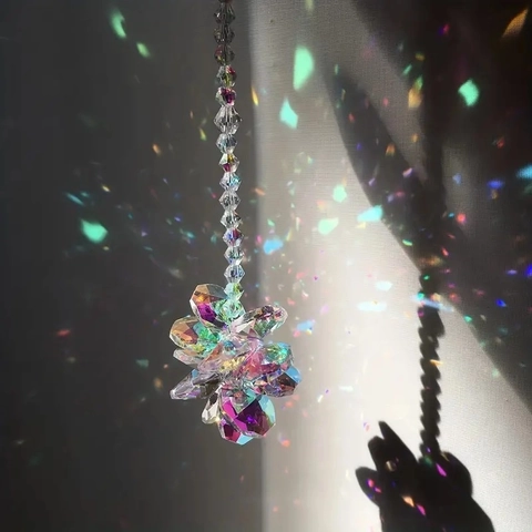Κρύσταλλο Διακοσμητικό Κρεμαστό Sun Catcher Ουράνιο Τόξο Πρίσμα Μπάλα Πολύχρωμο Λουλούδι Διακόσμηση Κήπου Παράθυρο