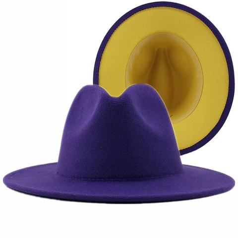 Unisex Wide Brim Fedora Hat Two-Tone Contrast Color Cashmere Wool Felt Fashion Jazz Hat Classic Style