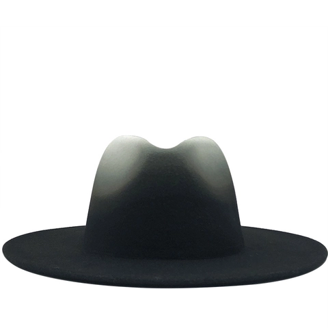 Fedora Hut Mit Breiter Krempe Farbverlauf Ombre Zweifarbig Wollfilz Jazz Kappe Britischer Stil Für Damen Herren