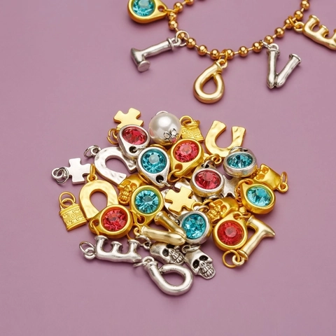 Lega Metallo DIY Gioielli Charms Pendenti Teschio Croce Lettera Ferro Di Cavallo Goccia D'acqua Strass Cuore Vintage