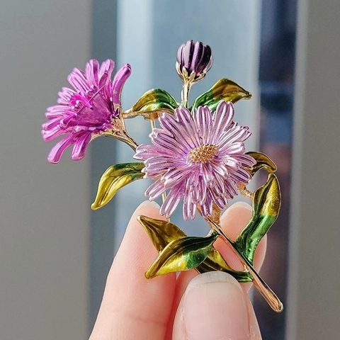 Elegante Spilla A Fiore Per Donna Lega Smalto Colorato Crisantemo Margherita Accessorio Floreale