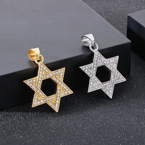 Colgante Estrella De David Hip Hop Con Diamantes De Imitación Acero Inoxidable Hexagrama Bling Para Hombres