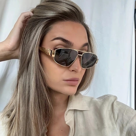 Lunettes De Soleil Aviateur Rétro Monture Métallique Double Pont Protection UV400 Style Hip Hop Mode Pour Hommes Femmes