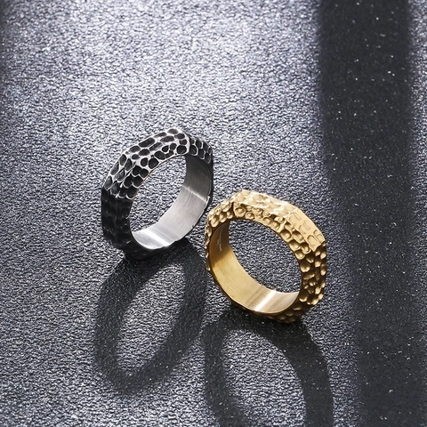 Anillo Octogonal Con Textura Martillada Acero Inoxidable Retro Punk Banda Geométrica Joyería Para Hombre Estilo Industrial