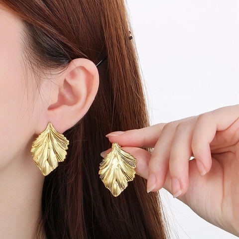Blatt Ohrstecker Edelstahl Texturiert Geometrisch Natur Inspiriert Eleganter Schmuck Für Damen Leicht Mode