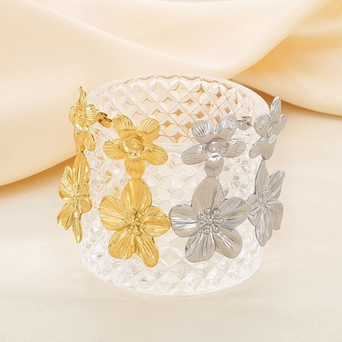 Pendientes De Gota Con Pétalos De Flores Acero Inoxidable Texturizado Elegante Chapado En Oro De 18K Joyería Para Mujer