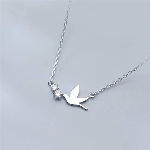 S925 Sterling Silver Dove Bird Pendant Necklace For Women Rhinestone Peace Dove Animal Necklaces Minimalist Sweet Jewelry