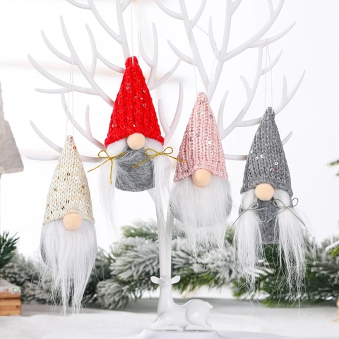 Ornamenti Appesi Gnomi Di Natale Bambola Senza Volto In Maglia Con Paillettes Barba In Pelliccia Sintetica Decorazione Albero Di Natale