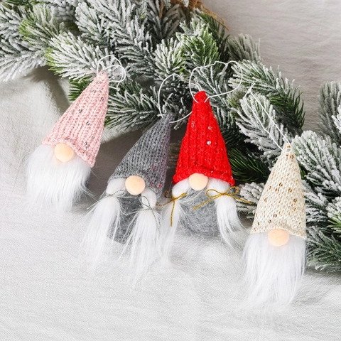 Ornamenti Appesi Gnomi Di Natale Bambola Senza Volto In Maglia Con Paillettes Barba In Pelliccia Sintetica Decorazione Albero Di Natale